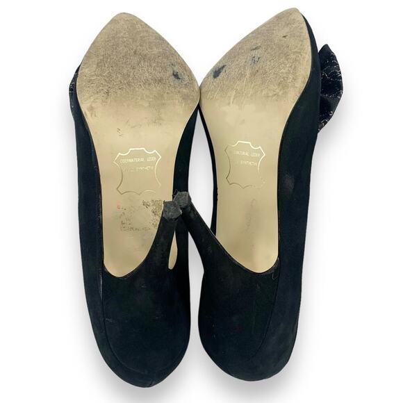 1960's German designer ANDRE black nubuck suede stiletto pumps large lace bow - Picture 10 of 16